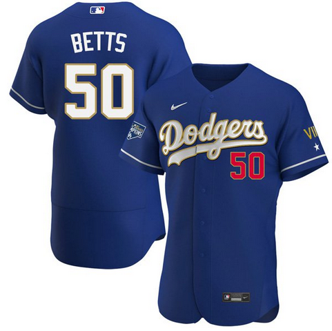 Los Angeles Dodgers #50 Mookie Betts Royal Blue Championship Flex Base Sttiched Jersey