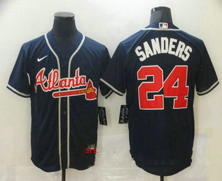 Atlanta Braves #24 Deion Sanders Navy Blue Stitched Cool Base Jersey Atlanta Braves #24 Deion Sanders Navy Blue Stitched Cool Base Jersey
