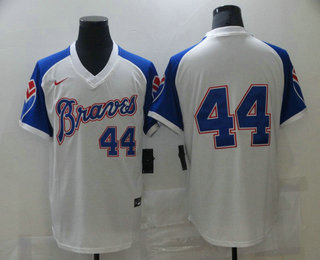 Atlanta Braves #44 Hank Aaron White Stitched Throwback Jersey