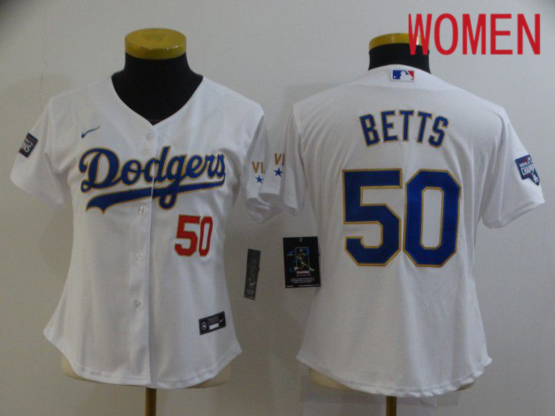 Women's Los Angeles Dodgers 50 Betts White Game 2021 Jersey