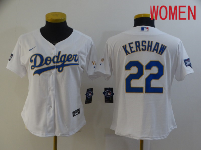 Women's Los Angeles Dodgers 22 Kershaw White Game 2021 Jerseys Women's Los Angeles Dodgers 22 Kershaw White Game 2021 Jerseys