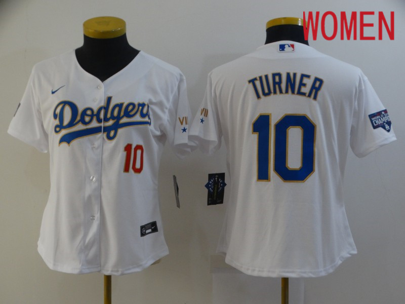 Women's Los Angeles Dodgers 10 Turner White Game 2021 Jerseys Women's Los Angeles Dodgers 10 Turner White Game 2021 Jerseys