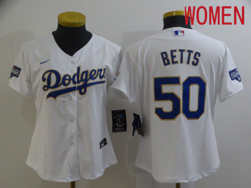 Women's Los Angeles Dodgers 50 Betts White Game 2021 Jerseys