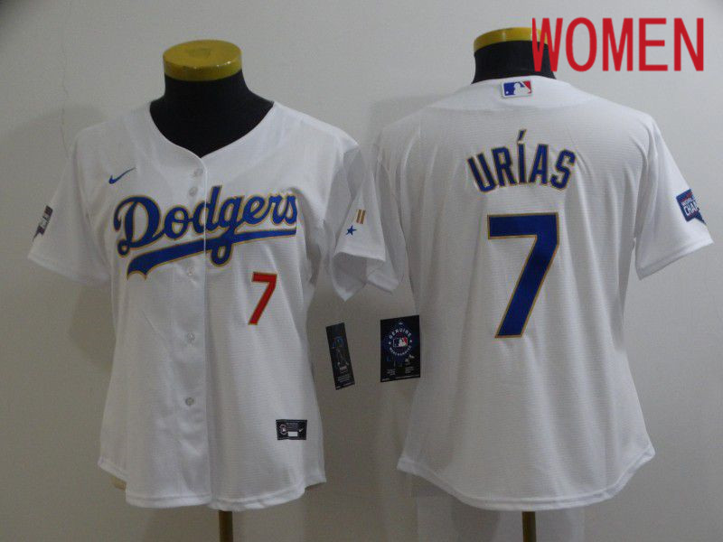 Women's Los Angeles Dodgers 7 Urias White Game 2021 Jersey Women's Los Angeles Dodgers 7 Urias White Game 2021 Jersey