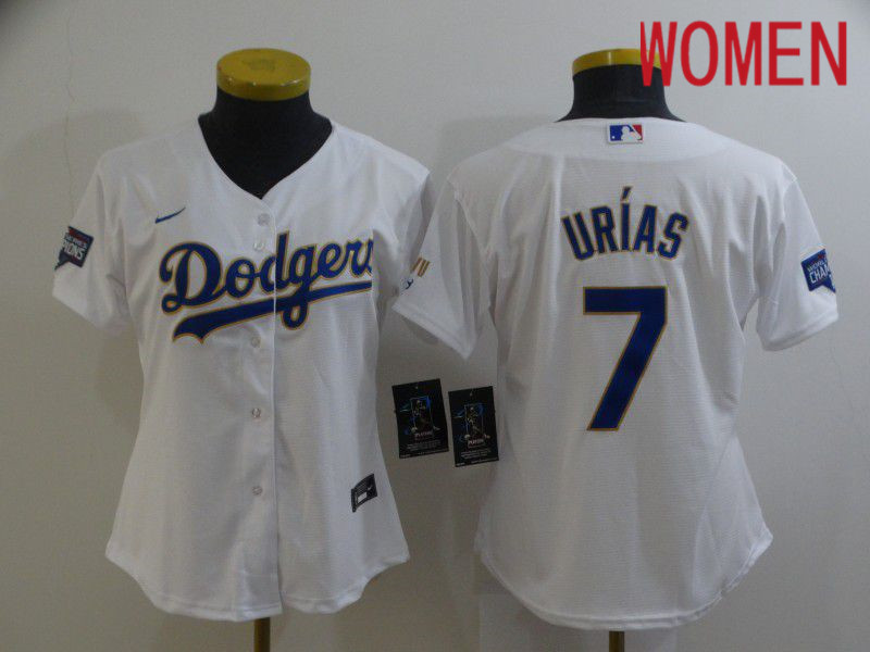 Women's Los Angeles Dodgers 7 Urias White Game 2021 Jerseys Women's Los Angeles Dodgers 7 Urias White Game 2021 Jerseys