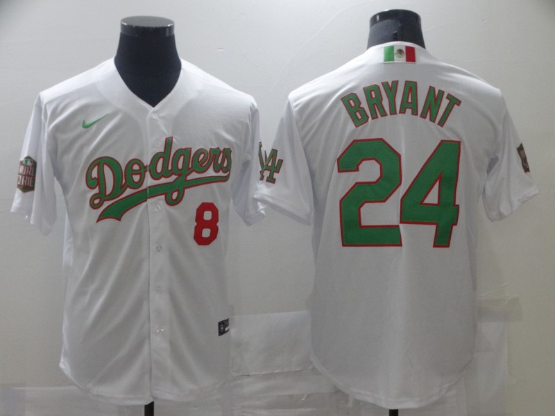 Los Angeles Dodgers #8 #24 Kobe Bryant White Green Mexico 2020 World Series Stitched Jersey