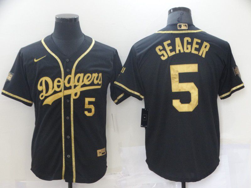 Los Angeles Dodgers #5 Corey Seager Black Gold Stitched Cool Base Jersey