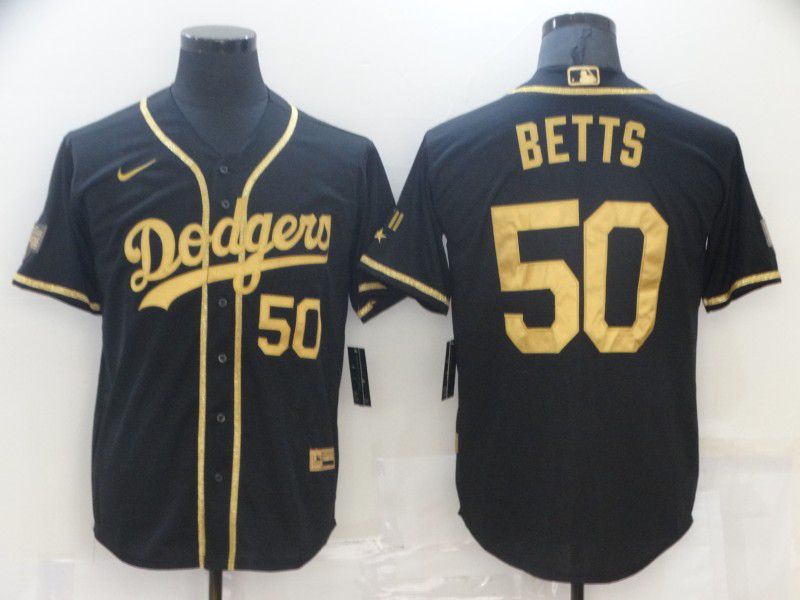 Los Angeles Dodgers #50 Mookie Betts Black Gold Stitched Cool Base Jersey