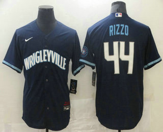 Chicago Cubs #44 Anthony Rizzo Navy Blue 2021 City Connect Stitched Cool Base Jersey