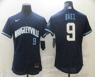 Chicago Cubs #9 Javier Baez Navy Blue 2021 City Connect Stitched Flex Base Jersey Chicago Cubs #9 Javier Baez Navy Blue 2021 City Connect Stitched Flex Base Jersey