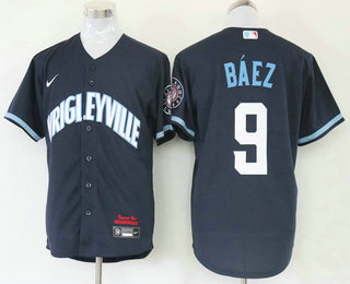 Chicago Cubs #9 Javier Baez Navy Blue 2021 City Connect Stitched Cool Base Jersey Chicago Cubs #9 Javier Baez Navy Blue 2021 City Connect Stitched Cool Base Jersey