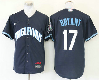 Chicago Cubs #17 Kris Bryant Navy Blue 2021 City Connect Stitched Cool Base Jersey
