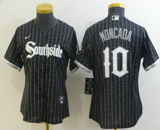 Women's Chicago White Sox #10 Yoan Moncada Black 2021 City Connect Stitched Cool Base Jersey