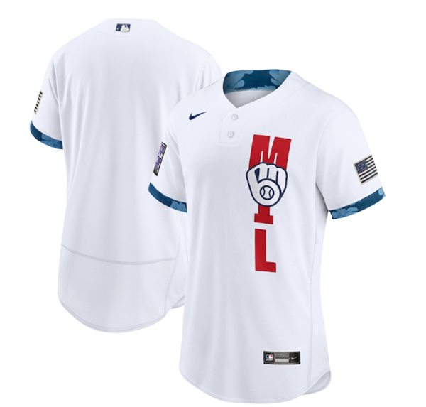Milwaukee Brewers Team 2021 White All-Star Flex Base Stitched Jersey Milwaukee Brewers Team 2021 White All-Star Flex Base Stitched Jersey