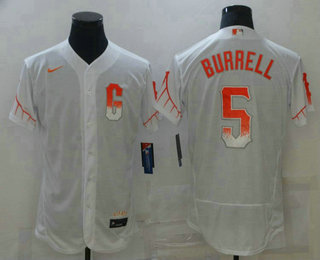 San Francisco Giants #5 Pat Burrell White 2021 City Connect Stitched Flex Base Jersey San Francisco Giants #5 Pat Burrell White 2021 City Connect Stitched Flex Base Jersey