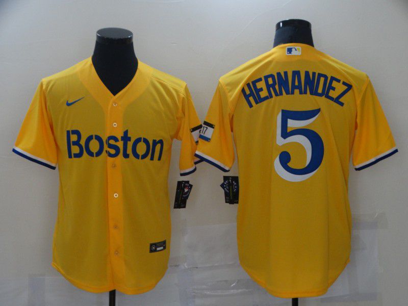 Boston Red Sox 5 Hernandez Yellow City Edition Game 2021 Jerseys