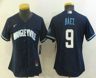 Women's chicago cubs #9 javier baez navy blue 2021 city connect stitched mlb cool base jersey