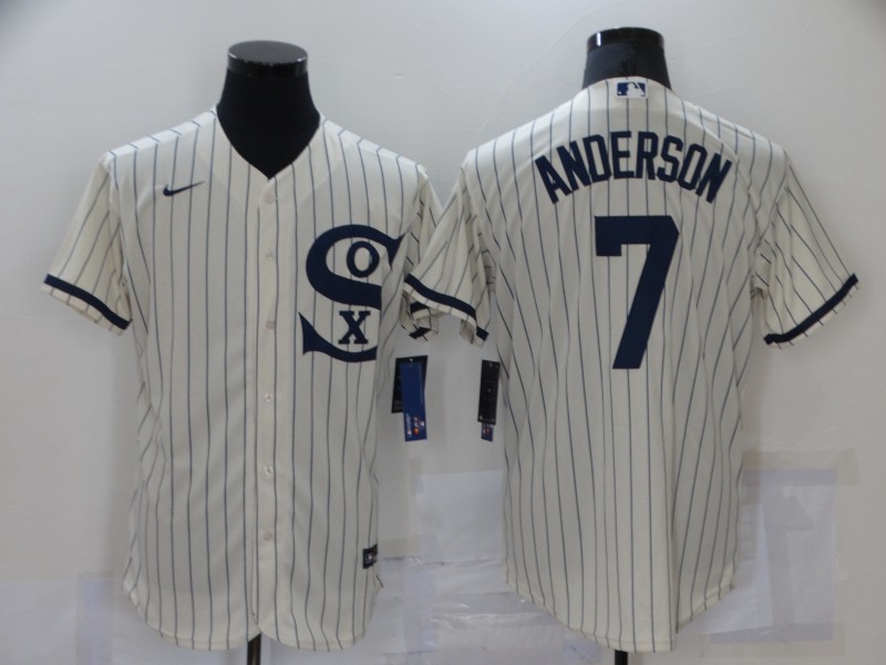 Chicago White Sox #7 Tim Anderson 2021 Cream Navy Field of Dreams Name Flex Base Stitched Jersey