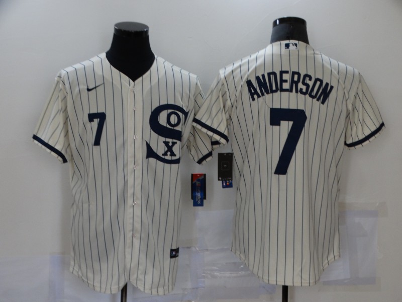 Chicago White Sox #7 Tim Anderson 2021 Cream Navy Field of Dreams Number Flex Base Stitched Jersey