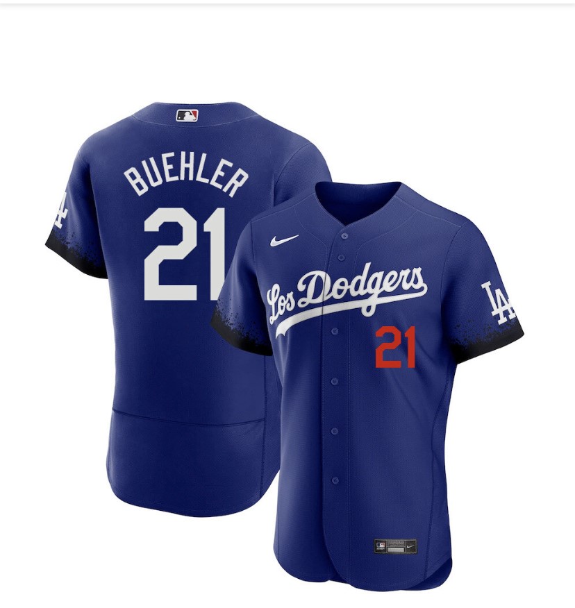 Los Angeles Dodgers #21 Walker Buehler Blue 2021 City Connect Flex Base Stitched Jersey