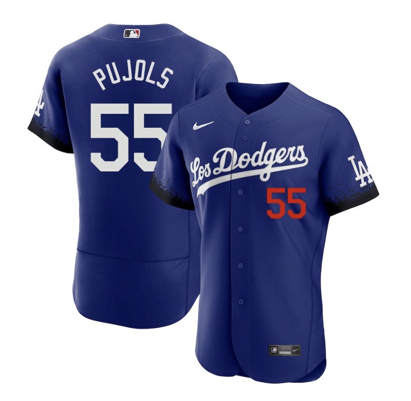 Los Angeles Dodgers #55 Albert Pujols Blue 2021 City Connect Flex Base Stitched Jersey Los Angeles Dodgers #55 Albert Pujols Blue 2021 City Connect Flex Base Stitched Jersey