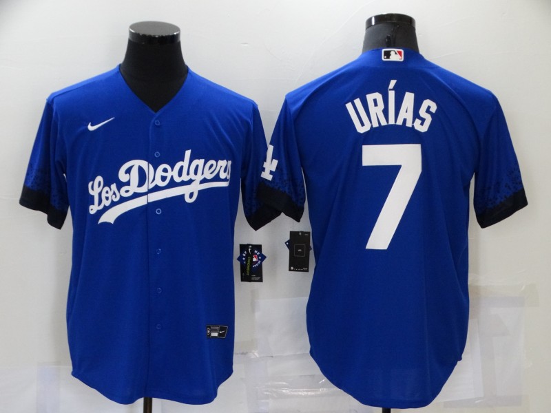 Los Angeles Dodgers #7 Julio Urias Blue 2021 City Connect Cool Base Stitched Jersey