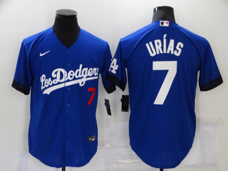 Los Angeles Dodgers #7 Julio Urias Blue 2021 City Connect Number Cool Base Stitched Jersey