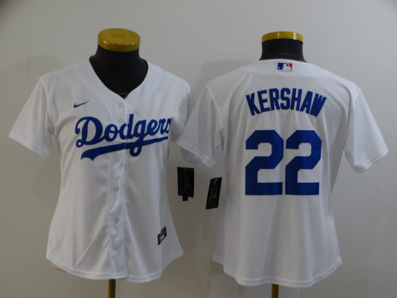 Women's Los Angeles Dodgers #22 Clayton Kershaw White Stitched Cool Base Jersey