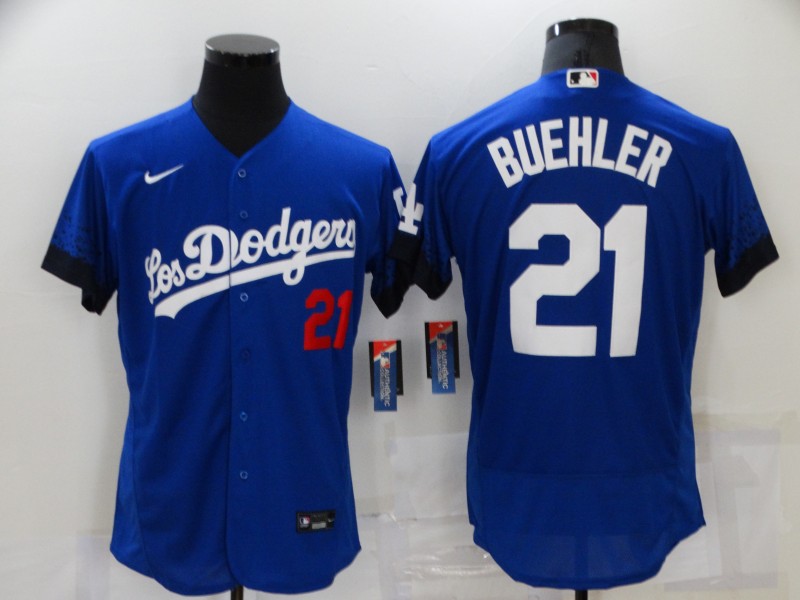 Los Angeles Dodgers #21 Walker Buehler Blue 2021 City Connect Flex Base Stitched Jersey