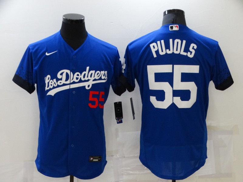 Los Angeles Dodgers #55 Albert Pujols Blue 2021 City Connect Flex Base Stitched Jersey Los Angeles Dodgers #55 Albert Pujols Blue 2021 City Connect Flex Base Stitched Jersey