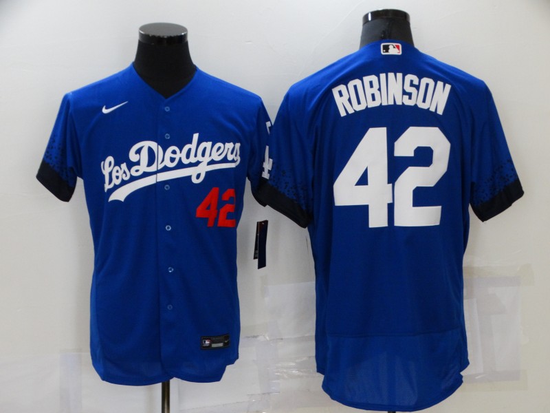 Los Angeles Dodgers #42 Jackie Robinson Blue 2021 City Connect Flex Base Stitched Jersey Los Angeles Dodgers #42 Jackie Robinson Blue 2021 City Connect Flex Base Stitched Jersey