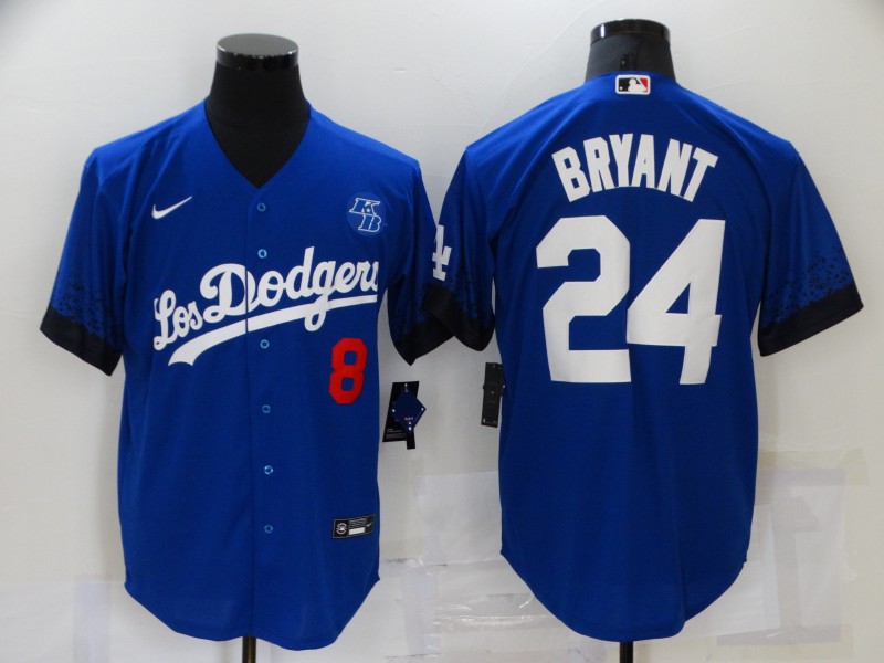 Los Angeles Dodgers #8 #24 Kobe Bryant Blue 2021 City Connect Number Cool Base Stitched Jersey Los Angeles Dodgers #8 #24 Kobe Bryant Blue 2021 City Connect Number Cool Base Stitched Jersey