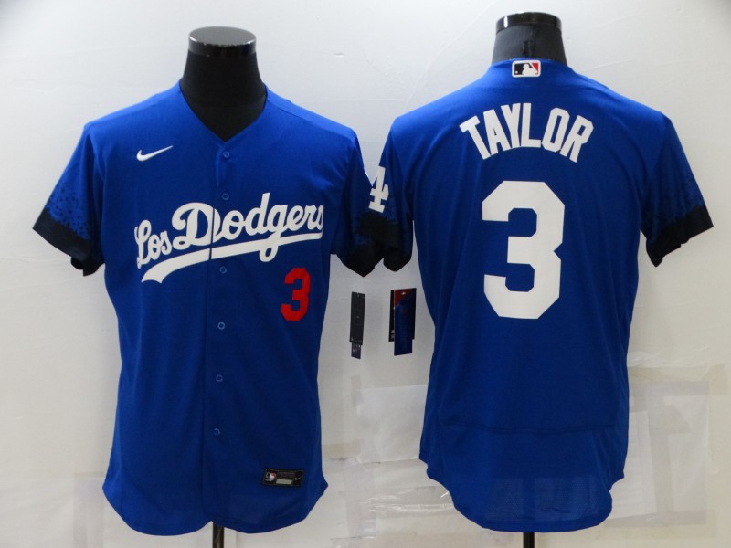 Los Angeles Dodgers #3 Chris Taylor Blue 2021 City Connect Flex Base Stitched Jersey