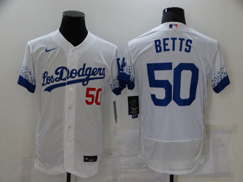 Los Angeles Dodgers #50 Mookie Betts White 2021 City Connect Flex Base Stitched Jersey Los Angeles Dodgers #50 Mookie Betts White 2021 City Connect Flex Base Stitched Jersey
