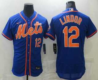 New York Mets #12 Francisco Lindor Blue Stitched Flex Base Jersey