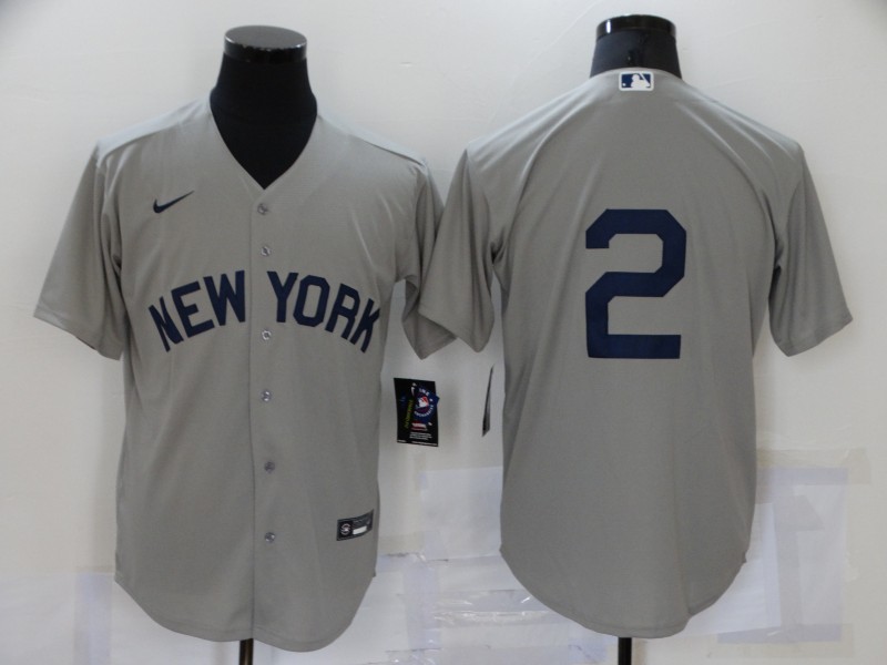 New York Yankees #2 Derek Jeter 2021 Gray Field of Dreams Cool Base Stitched Baseball Jersey