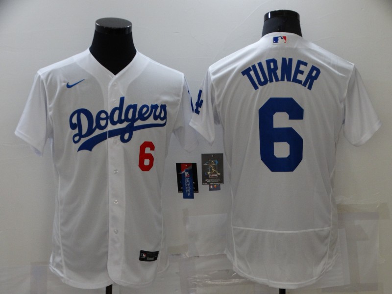 Los Angeles Dodgers #6 Trea Turner White Stitched Flex Base Jersey Los Angeles Dodgers #6 Trea Turner White Stitched Flex Base Jersey