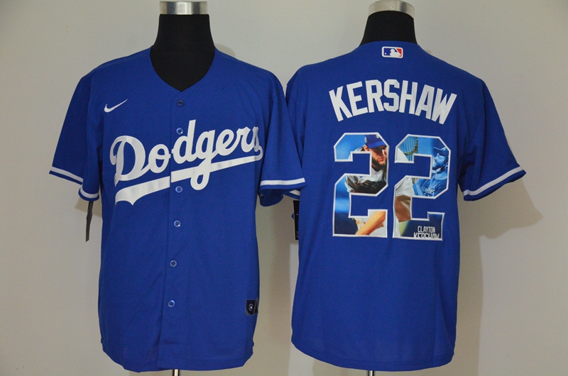 Los Angeles Dodgers #22 Clayton Kershaw Blue Unforgettable Moment Stitched Fashion Cool Base Jerseys