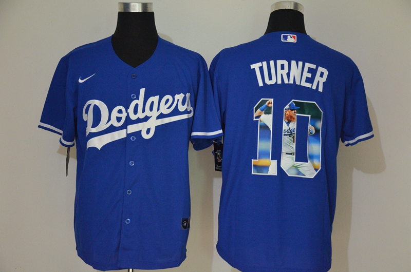 Los Angeles Dodgers #10 Justin Turner Blue Unforgettable Moment Stitched Fashion Cool Base Jersey