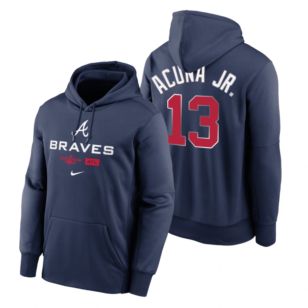 Atlanta Braves Ronald Acuna Jr. Navy 2022 Postseason Hoodie Atlanta Braves Ronald Acuna Jr. Navy 2022 Postseason Hoodie