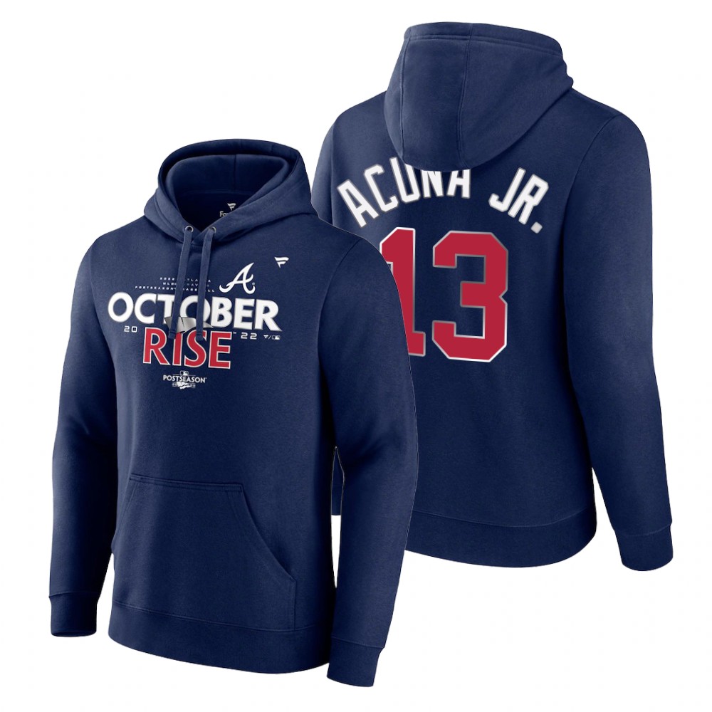 Atlanta Braves Ronald Acuna Jr. Navy 2022 Postseason Locker Room Hoodie