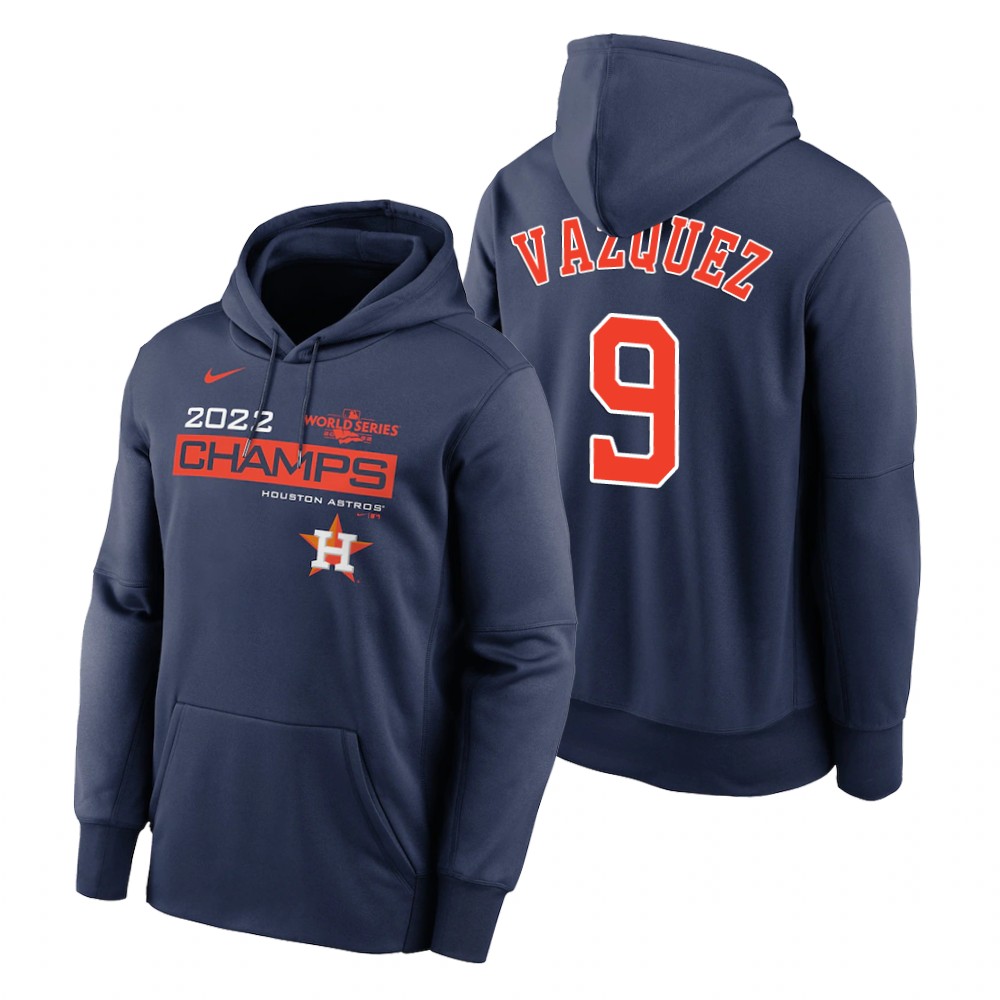 Houston Astros Christian Vazquez Navy 2022 World Series Champions Celebration Hoodie Houston Astros Christian Vazquez Navy 2022 World Series Champions Celebration Hoodie