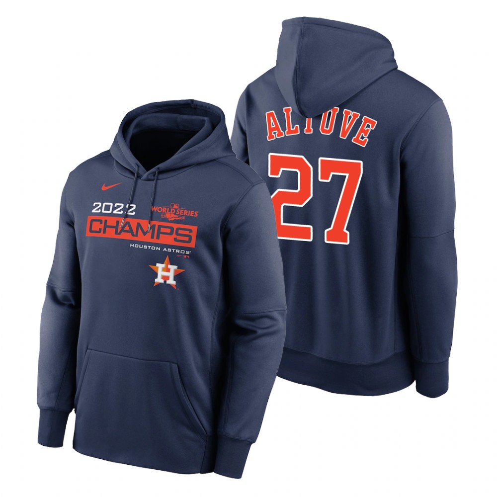 Houston Astros Jose Altuve Navy 2022 World Series Champions Celebration Hoodie Houston Astros Jose Altuve Navy 2022 World Series Champions Celebration Hoodie