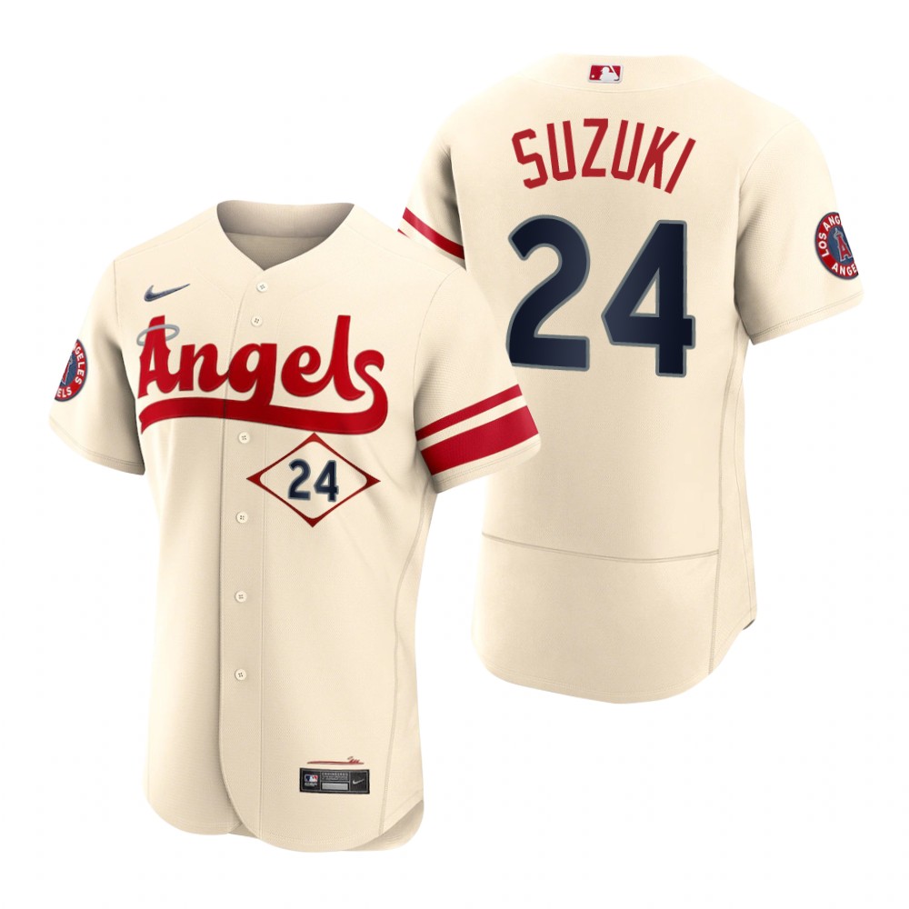Men's Los Angeles Angels Kurt Suzuki Cream 2022 City Connect Authentic Jersey Men's Los Angeles Angels Kurt Suzuki Cream 2022 City Connect Authentic Jersey