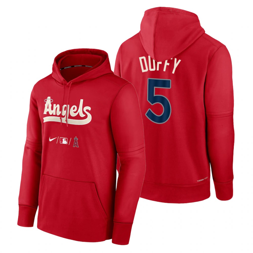 Los Angeles Angels Matt Duffy Red 2022 City Connect Therma Hoodie Los Angeles Angels Matt Duffy Red 2022 City Connect Therma Hoodie