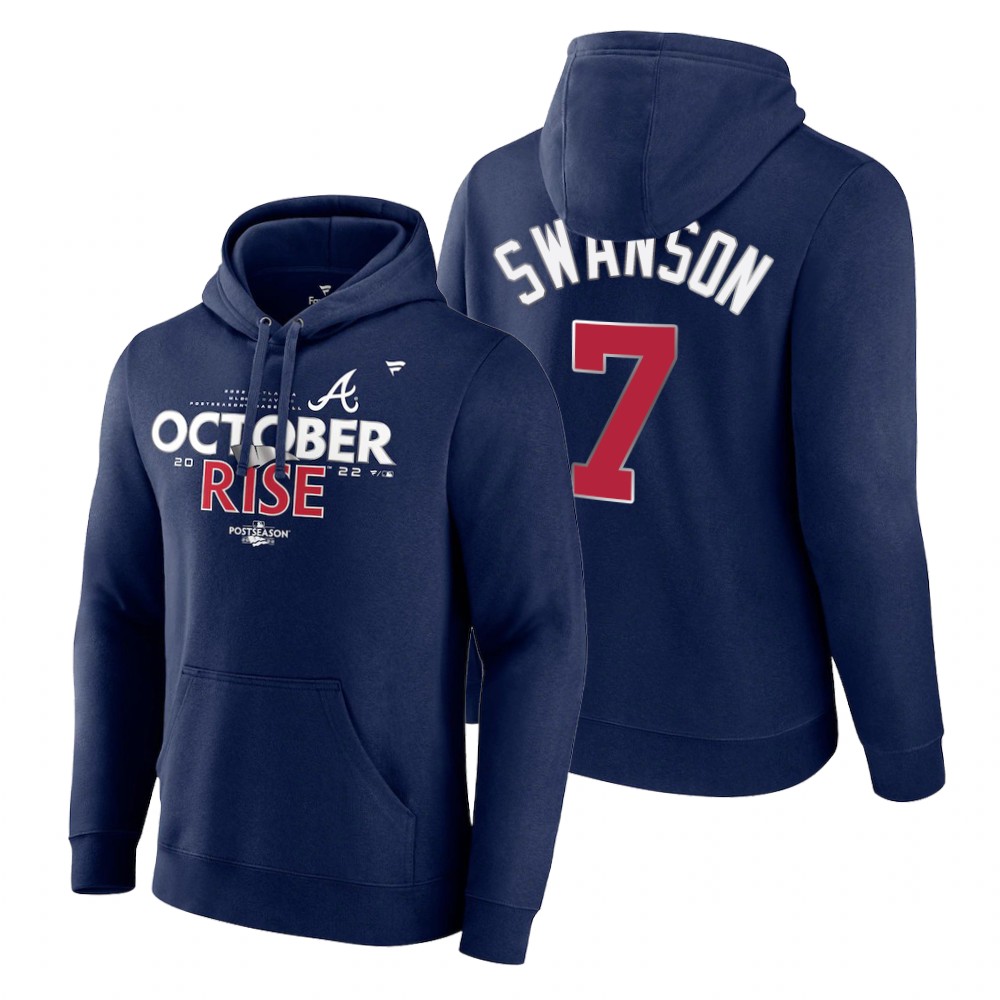 Atlanta Braves Dansby Swanson Navy 2022 Postseason Locker Room Hoodie