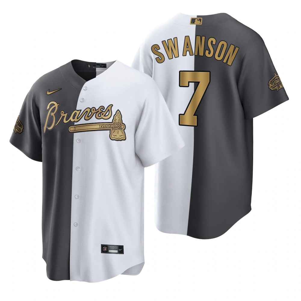 Atlanta Braves Dansby Swanson Split White Charcoal 2022 MLB All-Star Game Jersey