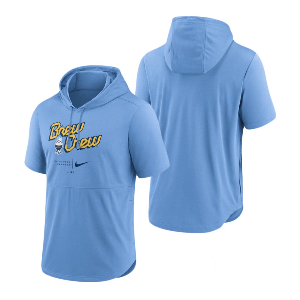 Milwaukee Brewers Powder Blue 2022 City Connect Short Sleeve Pullover Hoodie