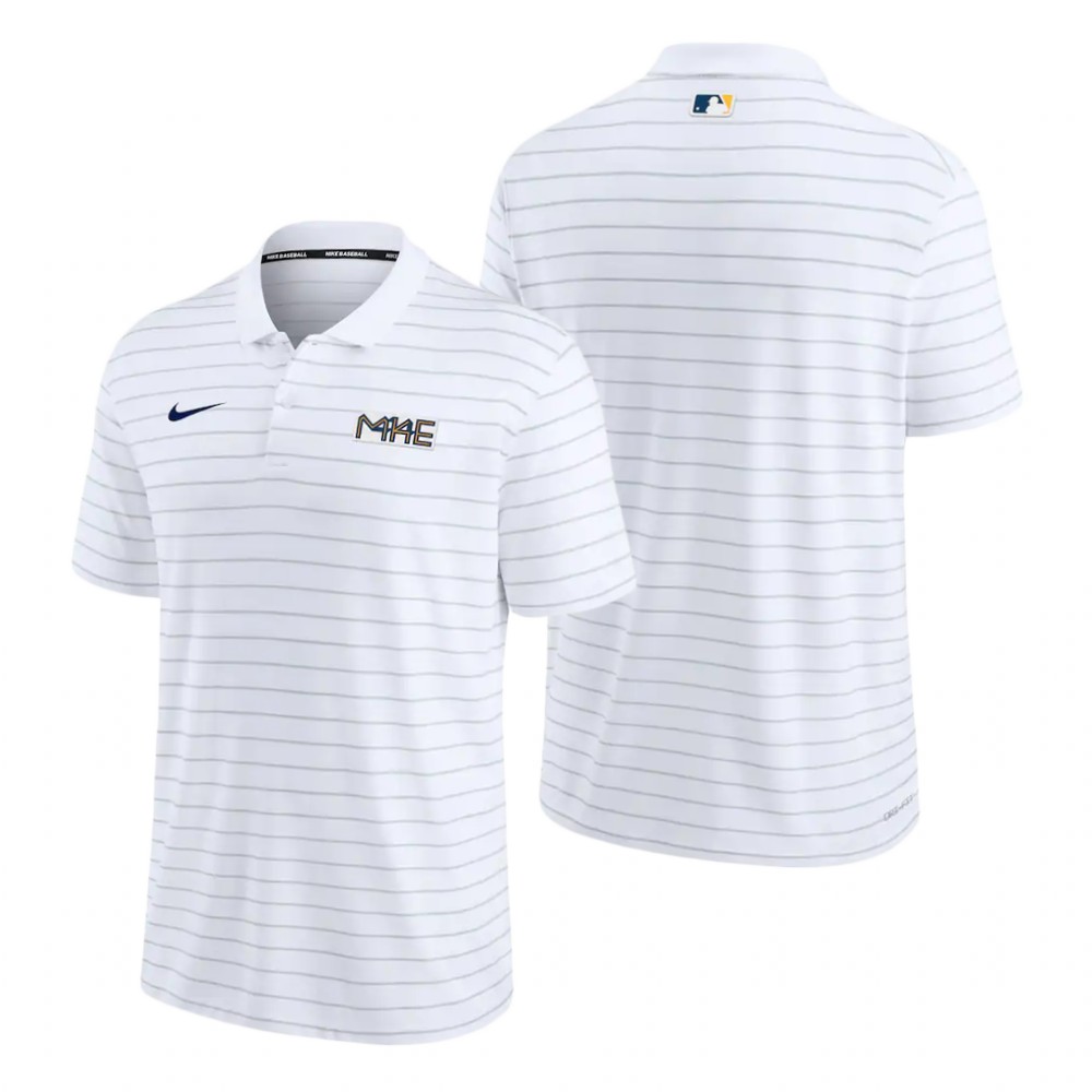 Milwaukee Brewers White 2022 City Connect Authentic Striped Polo Milwaukee Brewers White 2022 City Connect Authentic Striped Polo