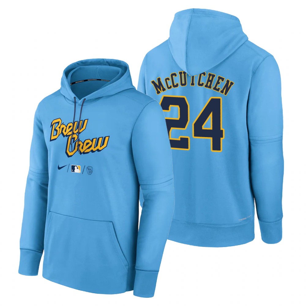 Milwaukee Brewers Andrew McCutchen Powder Blue 2022 City Connect Therma Hoodie Milwaukee Brewers Andrew McCutchen Powder Blue 2022 City Connect Therma Hoodie